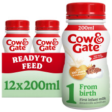 Cow & Gate 1 First Infant Baby Milk Ready to Use Liquid Formula, from Birth, 200ml (Pack of 12)