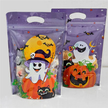50 Pezzi di Caramelle di Halloween A Forma di Zucca Fantasma, Biscotti, Sacchetti con Chiusura Lampo, Decorazioni per Feste Halloween, Bomboniere per