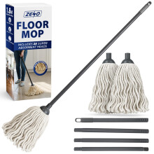 ZENO Cotton Floor Mop 150CM | Mop with 2 Ultra Absorbent Heads & Metal Pole Handle | Mops for Cleaning Floors, Kitchen, Office, Bedroom | Easy Twist