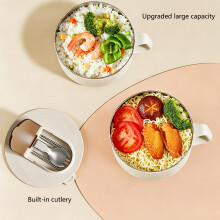 Stainless Steel Soup Bowl With Foldable Utensils Travel Friendly Kitchenware White 1650ML
