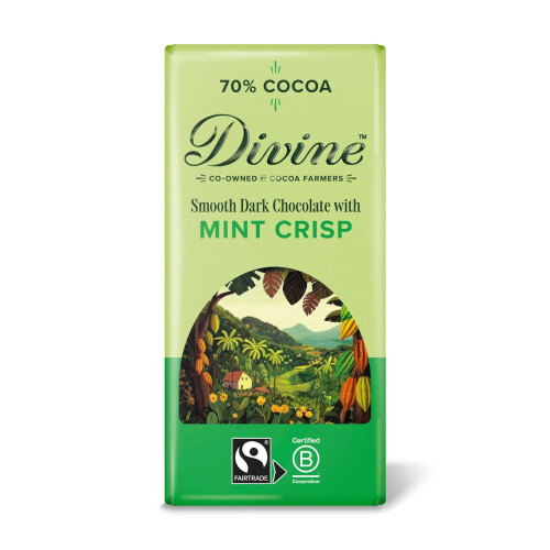 Divine 70% Cocoa Dark Chocolate w/ Mint Crisp 90g Bar