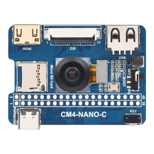 CM4--C  Base Card (C) Caméra 8MP Intégrée pour Module de Calcul pour Raspberry Pi : Extension D'E/S Compacte et Projets D'IA 1
