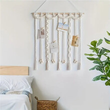 Boho Fotodisplayclip, Handgemaakte, Prachtige Kwastjesmuurdecoratie, Foto-Opslagtool met 20 Houten Clips