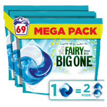 Fairy Non Bio The Big One PODS, Washing Liquid Laundry Detergent Capasules, 69 Washes (3x23), 2X Stain Removal, Huggably Soft For Sensitive Skin