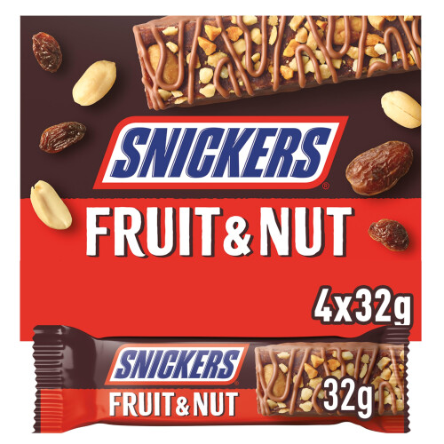 snickers Snickers Fruit & Nut Milk Chocolate Snack Bars Multipack, 4 x 32g, Individually
