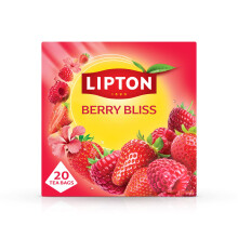 Lipton Berry Bliss Fruit Infusion Herbal Tea Bags - Raspberry, Strawberry & Hibiscus, 20 Plant-Based Pyramid Bags, Caffeine-Free, Natural Flavours.