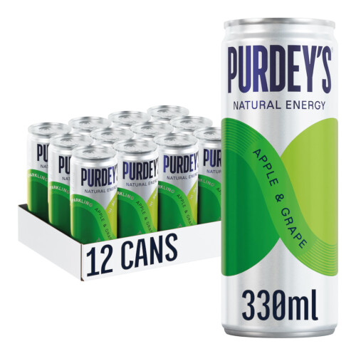 Purdey's Natural Energy Apple & Grape 330ml Can (Pack of
