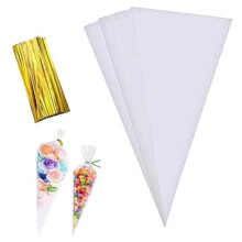 Maouywiee Cone Bag 100 PCS Clear Cello Treat Bags Popcorn Bags