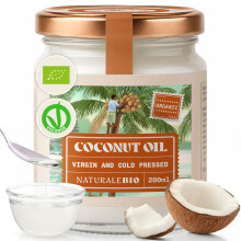 NaturaleBio Organic Virgin Coconut Oil 200 ml. Raw Cold Pressed. 100%