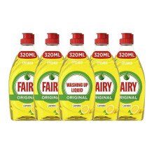 5 X Fairy Lemon Washing Up Liquid 320ml Bottles Powerful Grease-Cutting Dishwash