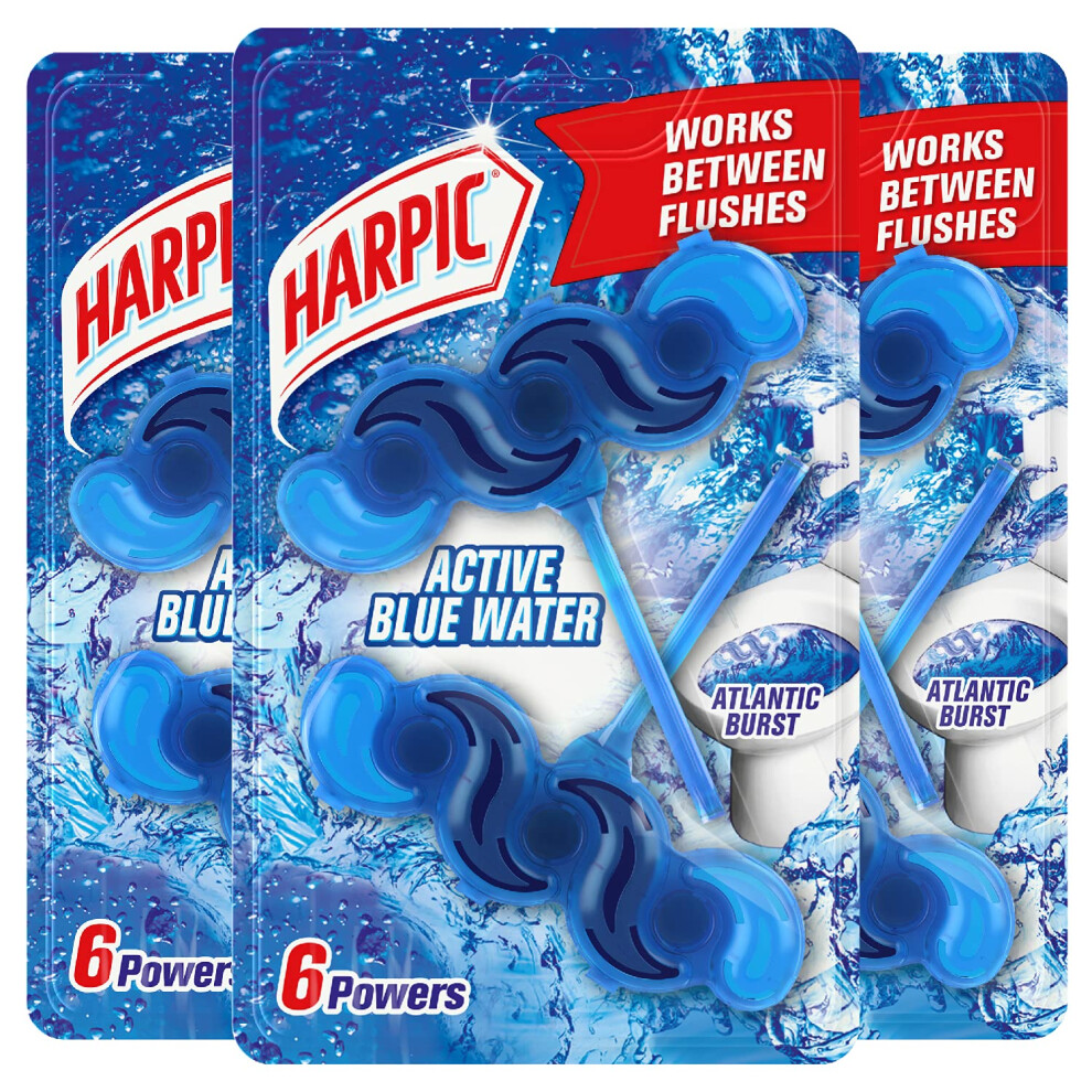 Photos - Bathroom / Toilet Cleaner Harpic Active Fresh Toilet Rim Block Twin Pack, Atlantic Burst, Pack of 3, Anti-Limescale, Dirt Remover, Lasts up to 30 week