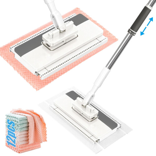 Multifunctional Lazy Mop with One Click Cloth Grip - Hands-Free Flat