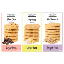 Farmhouse Biscuits Sugar Free Bundle | Pack of 3 | Chocolate Chip Cookies 150g x 1, Viennese Shorties 150g x 1, Oat Crunch Cookies 150g x 1