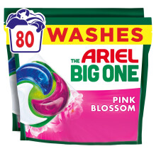 Ariel The Big One PODS, Washing Liquid Laundry Detergent Capsules, 2 x 40 Washes, Pink Blossom, 2X Stain & Odour Removal