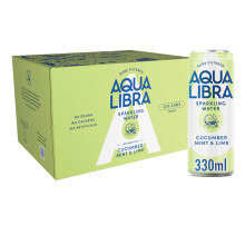 AQUA Libra Sparkling Water, Sugar Free Fruit Water, No Sugar, No Calories, Cucumber, Mint & Lime, 330 ml Pack of 12