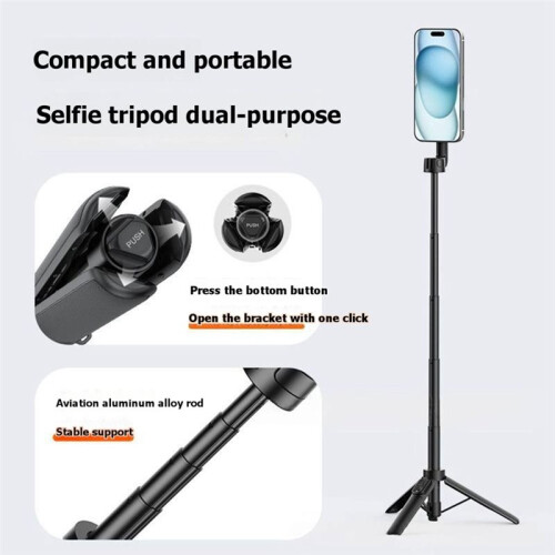 TP-28 Trépied Magnétique Double Face Extensible pour Perche à Selfie avec Griffe Porte-Accessoires et Télécommande 1