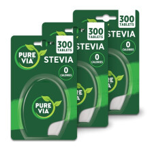 Pure Via Stevia Sweetener Tablets Bundle of 3 (900 Tablets Total) – Low Calorie