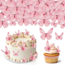 Hanqing 72 Pcs Edible Butterfly Cupcake Toppers, 3D Pale Pink Glutinous Paper Butterflies Cupcake Decorations, Mixed Size Butterfly Cake Toppers Pape