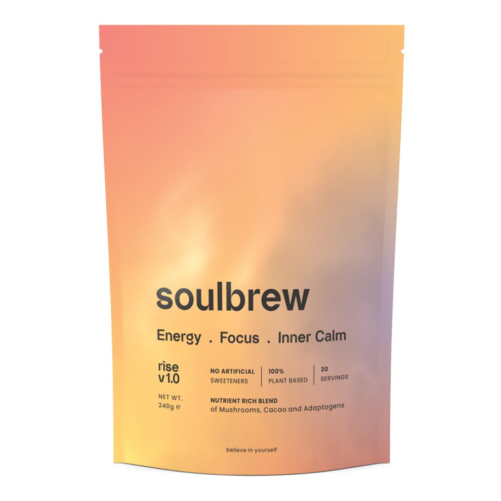 Soulbrew Rise Â Mushroom Coffee Alternative For Gut Health & Focus | LionâS Mane, Cordyceps, Cacao | Adaptogenic Nootropic Drink For Calm Energy A