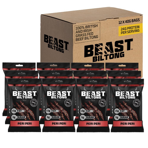 Beast Pharm Biltong Box - 12 Pack Beef High Protein Snacks, 24g