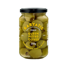 Karyatis Spanish Green Queen Olives in Brine, Glass Jar, 350 g