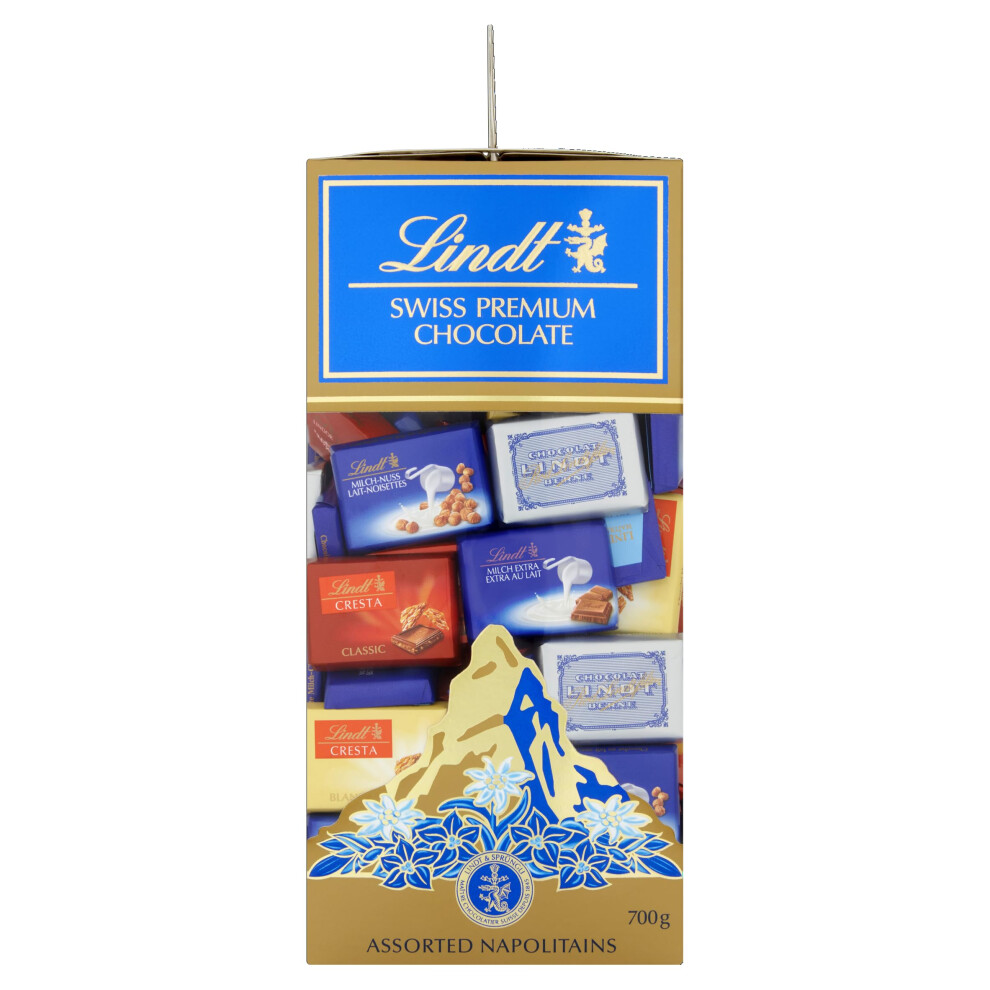 Lindt Swiss Assorted Napolitains – 700G Gift Box – Chocolate Selection – Milk, & Mini Bars For Sharing Dark/White