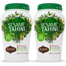 Achva Sesame Tahini Paste - Pack of 2 x 500G Roasted & Pure Stone Ground Ethiopian Sesame Seeds - Rich Creamy Taste for Hummus & Tahini Sauce - Koshe