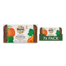 Biona Organic Rye Bread with Pumpkin Seed 500 g, Pack of 7- Free from Wheat, No Added Yeast - Wholegrain Rye Meal and Natural Sourdough
