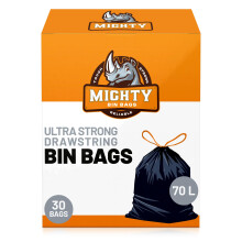 MIGHTY Black Bin Bags 70L (30 Bags) | Ultra Strong 40 Micron Tear &