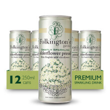 Folkington's Elderflower Soft Drink Pressé, 12 Cans, Gently Sparkling, Great Coc