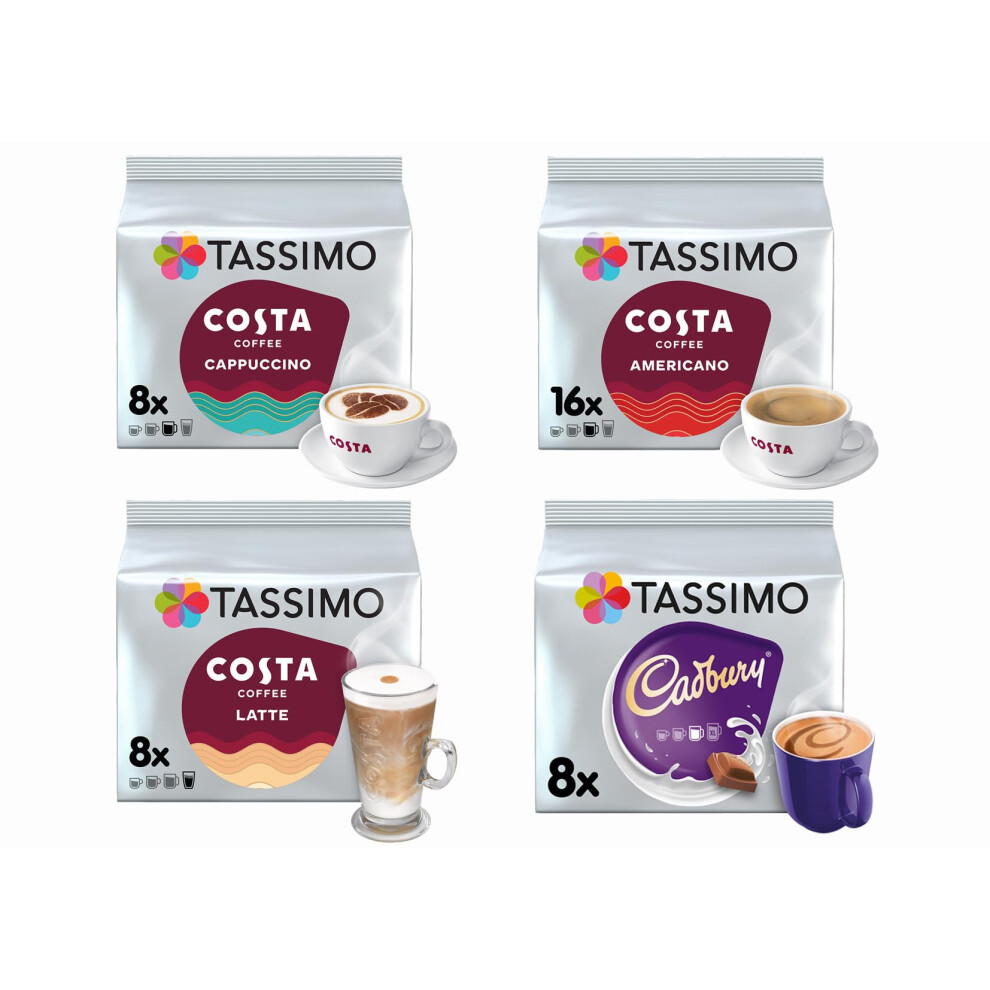 Tassimo Costa Cappuccino/Latte/Americano/Cadbury (4 Packs Set = 40