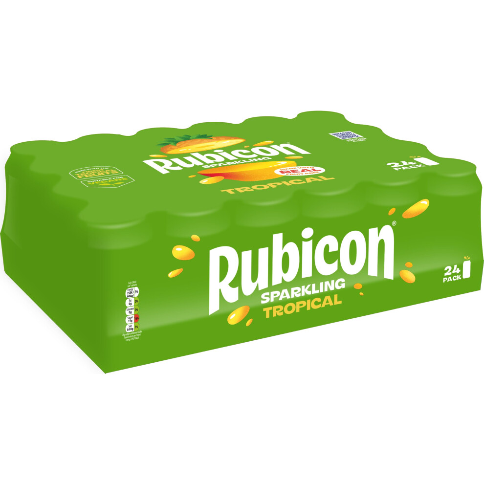 Rubicon Sparkling Tropical Flavoured Fizzy Drink With Real Fruit Juice Multipack 24 X 330Ml Cans