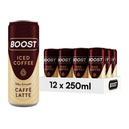 Boost Boost Iced Coffee Caffe Latte, 12 x 250 ml, Ready-To-Drink Cold Brew