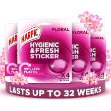 Harpic Hygienic Fresh Sticker Adhesive Toilet Block, Floral, Pack 4 x