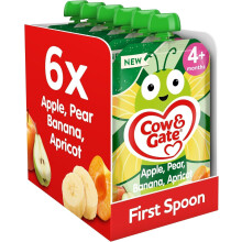 Cow & Gate Fruit Pouch Apple Pear Banana Apricot Baby Food 6+ Month, 6