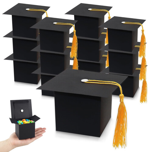 15pcs Graduation Hat Shaped Candy Box, Foldable Black Bachelor Hat