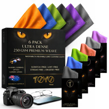 TOVO PRIME Microvezeldoek voor Brillen & Camera | 6 Packs | Australisch Ontwerp | 15x18cm, 230 GSM | Brillendoek