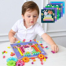 Mushroom Nail Beads Puzzle Toys Wooden Board Bead Game Nail Beads for Baby
