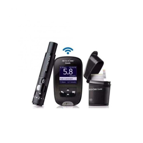 Guide: Blood glucose meter, lancing device, storage pouch (including test strips)