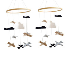 2X Crib Mobile Airplanes & Cloud Nursery Decoration Grey and White, Navy , Tan Baby Crib Mobile for Boys