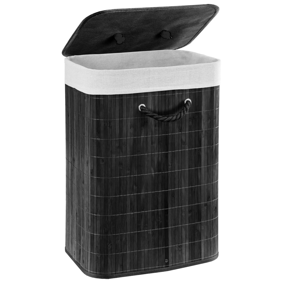 Geezy Bamboo Laundry Basket With Lid Collapsible Washing Laundry Hamper Bin 72L Black