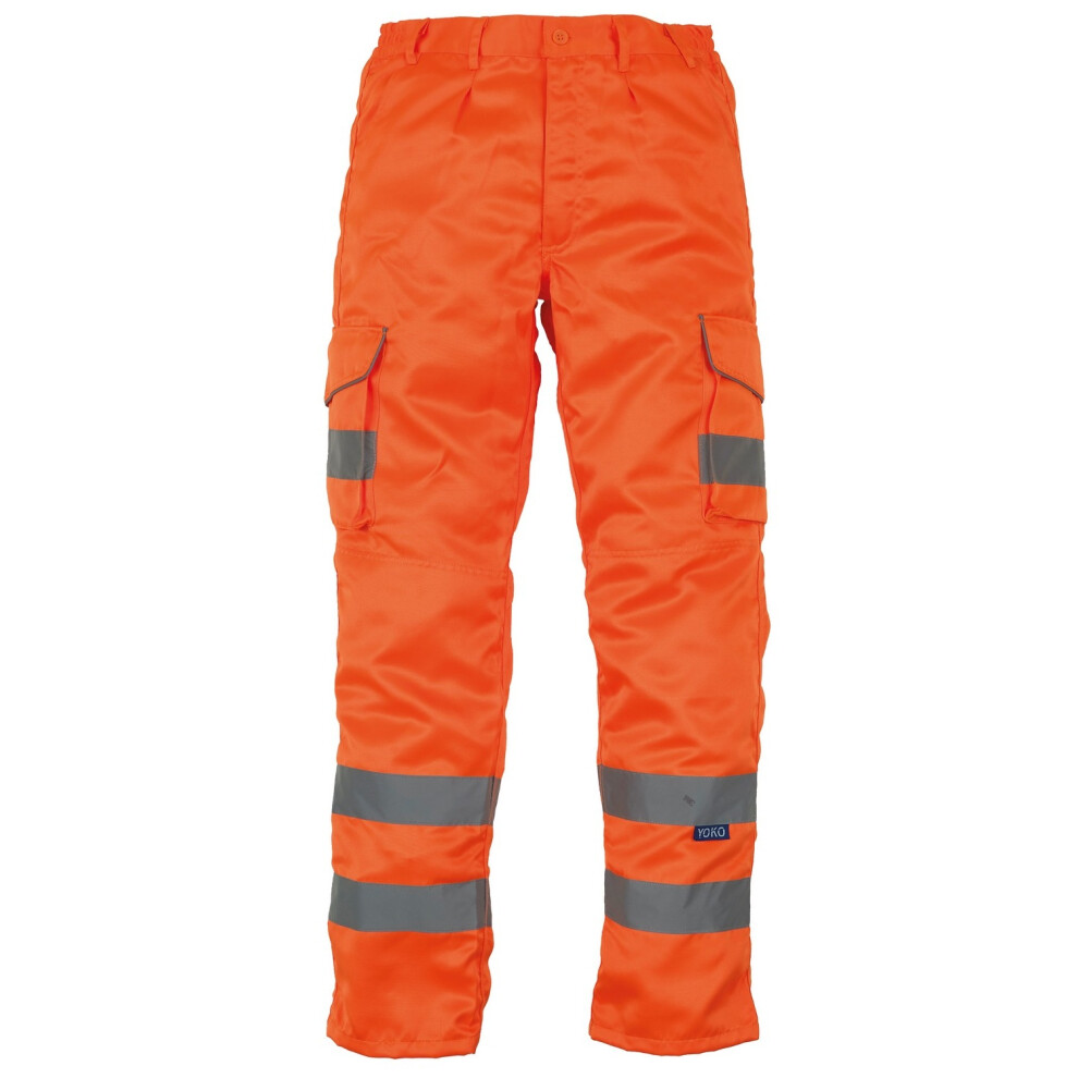 (42R, Orange) Yoko Mens Hi Vis Polycotton Cargo Trousers With Knee Pad Pockets 5054171964208