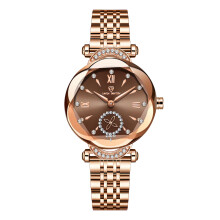 (Coffee gold (four-leaf clover second hand)) Elegant Luxury Steel Band Ladies Quartz Watch New Style Waterproof Fashion Wristwatch