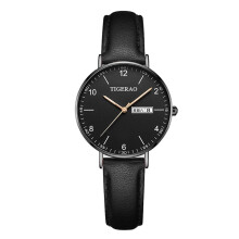 (069 black leather black shell black face women's watch) Ultra Thin Ladies Quartz Watch Dual Calendar Waterproof Luminous Dial Casual Wristwatch