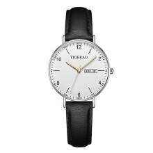 (069 black leather silver case white face women's watch) Ultra Thin Ladies Quartz Watch Dual Calendar Waterproof Luminous Dial Casual Wristwatch