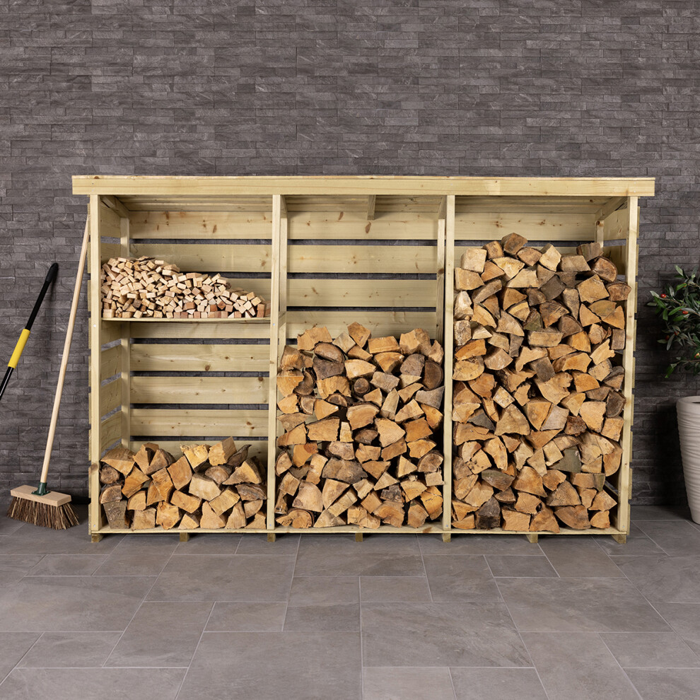 Charles Bentley Fsc Nordic Spruce Wooden 3 Log Store Firewood Storage Heavy Duty