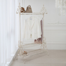 Charles Bentley Wrought Iron Clothes & Shoe Rack Coat Stand Garment Hanging Rail Distressed Cream
