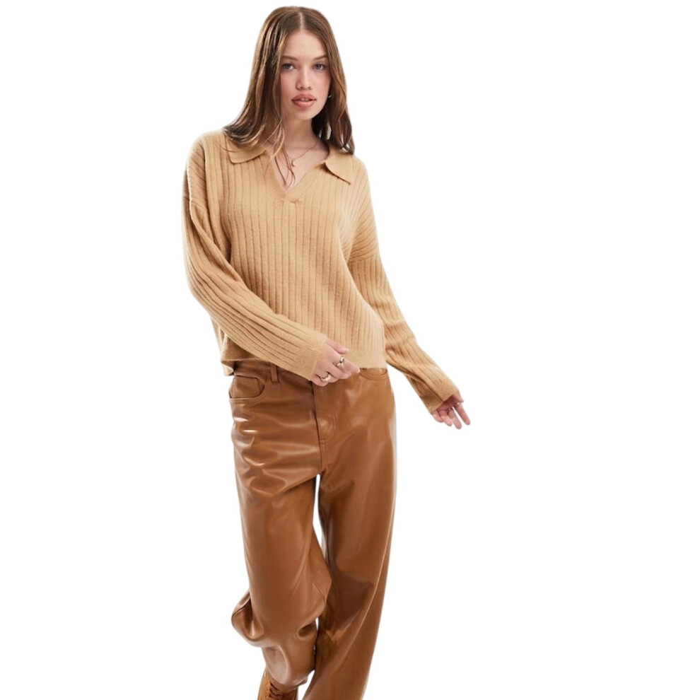 Brave Soul (Xl, Biscuit) Womens/Ladies Ribbed Polo Neck Jumper