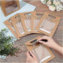 12 Pcs Kraft Paper Bags with Window, Stand Up Gift Bag with Handles Brown Gift Bag with Clear Window