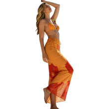 Three Piece Breathable Women Swimsuit Separate Design Polyester Texture for Swim Orange L